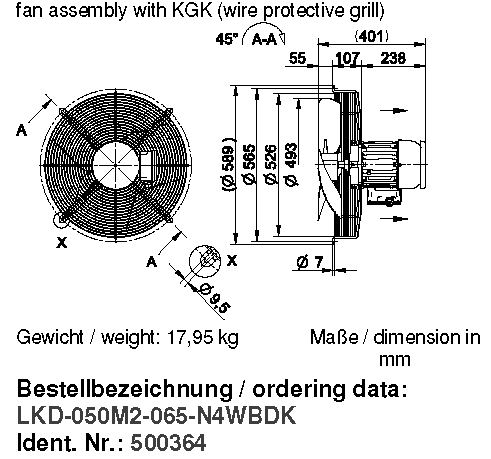 Габаритные размеры и исполнение KGV EX(e) 500/22 T3 400V 100984